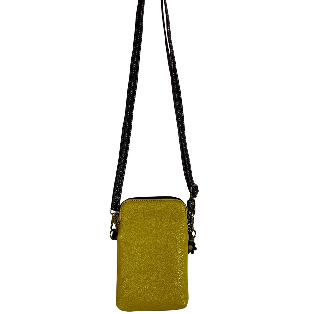 CHALA Crossbody Cell Phone Gold Vegan Pebbled Leather Bag Wide Eyed Owl - Picture 5 of 14